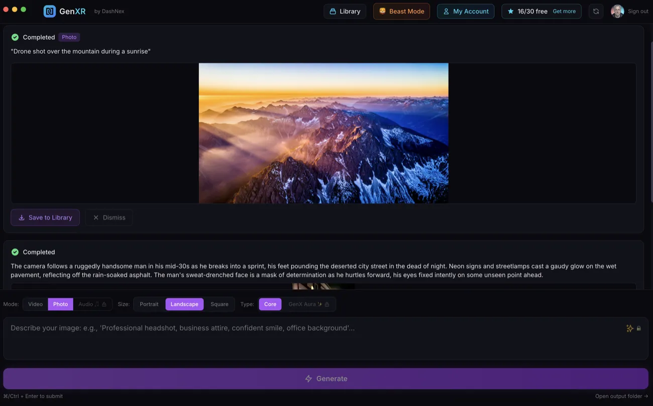 GenXR — free AI video and photo generation