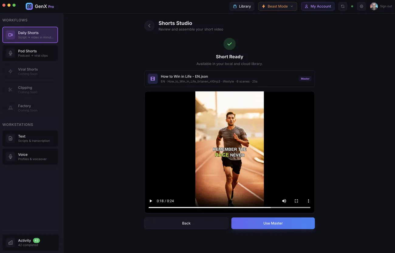 Daily Shorts — 56 videos from a single script across 7 languages