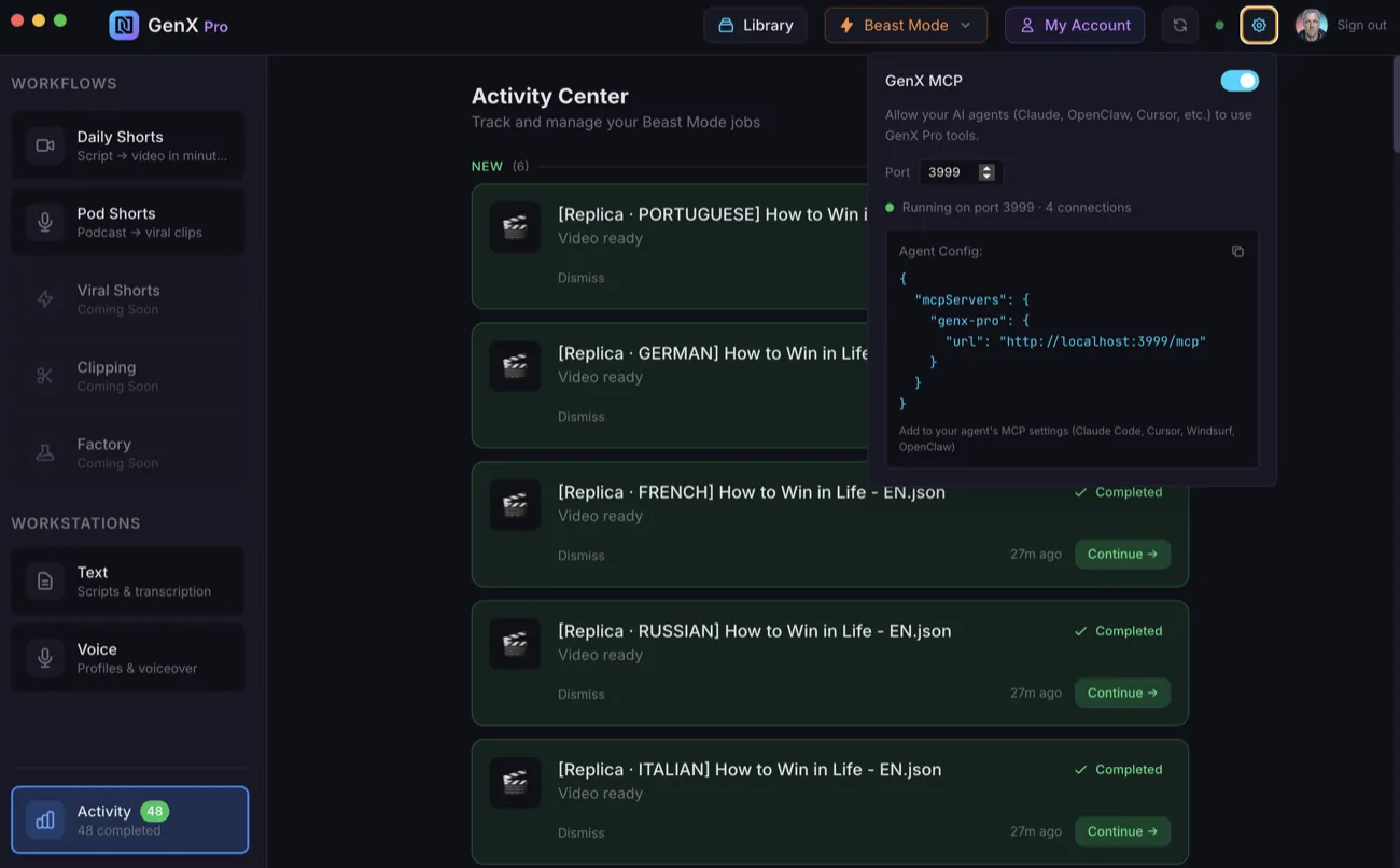 How GenX Pro MCP works — desktop app becomes an API for AI agents