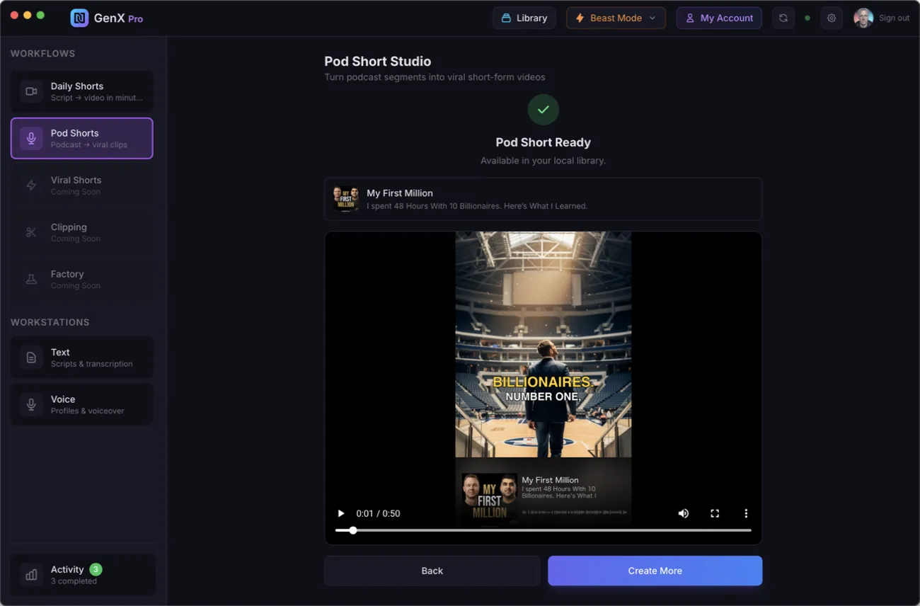 Finished Pod Short with b-roll, captions, and podcast bar