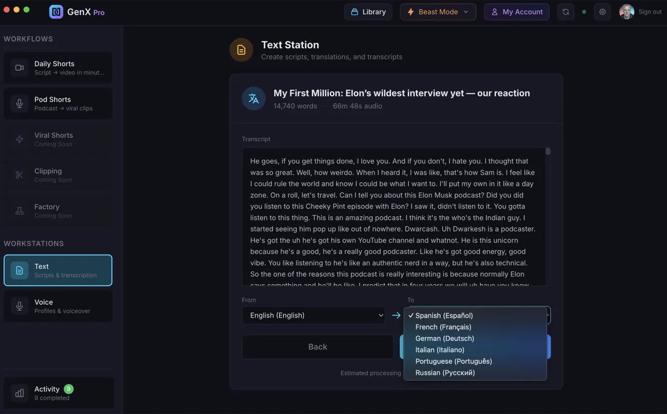GenX Pro Translations with 7 languages and automatic language detection
