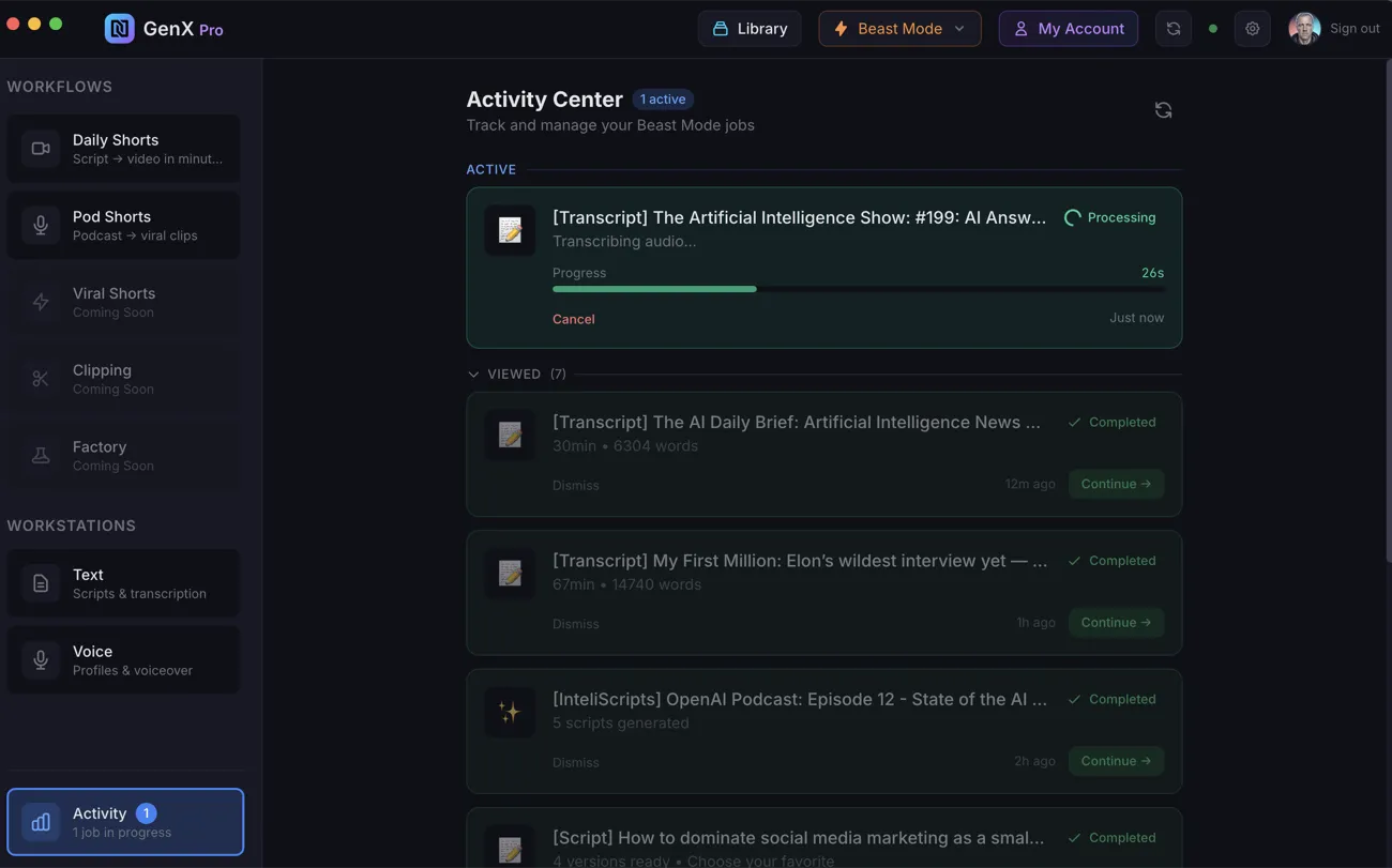 Transcription result with 30,835 words and word-level timestamps