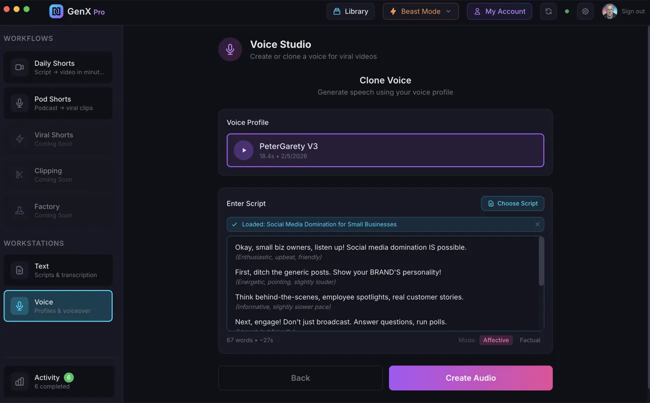 Loading a script from Cloud Library into Voice Studio